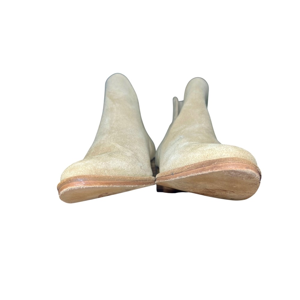 Free People Suede Ankle Slip On Booties Beige V Cut Stacked Heel Womens 7.5 Boho - Picture 6 of 9